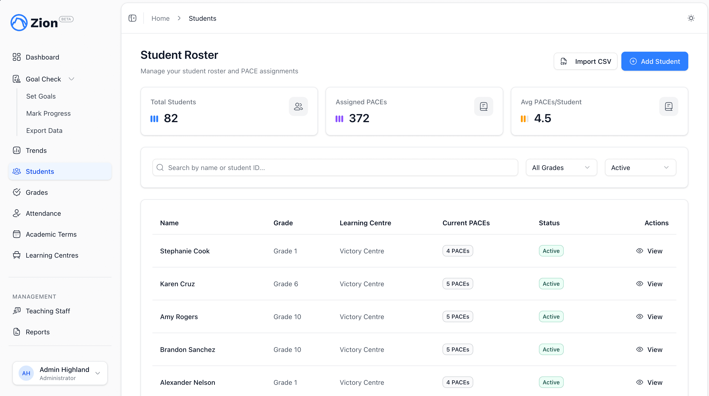 Zion alerts dashboard